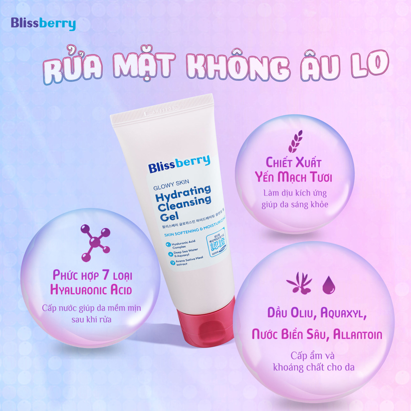 Sữa rửa mặt Blissberry dịu nhẹ, cấp ẩm, làm sáng da 100ml