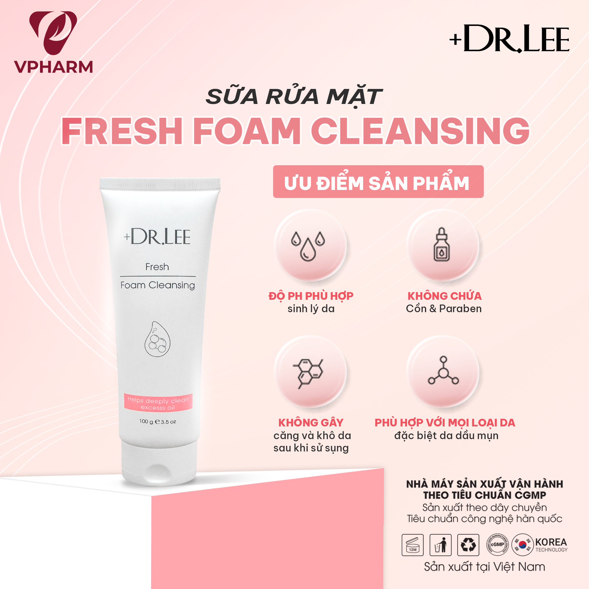 Sữa rửa mặt Fresh Foam Cleansing +Dr.lee làm sạch sâu & dưỡng ẩm da 100g