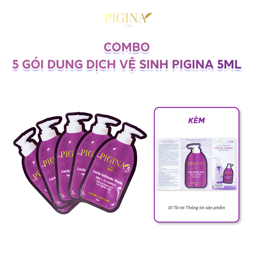 Dung dịch vệ sinh Combo 5 Gói gel  Pigina 5ml - Pigina Lacto Intimate Wash