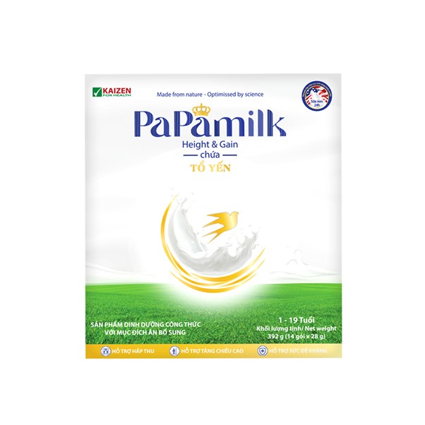 Sữa non tổ yến Papamilk Height & Gain giúp tăng cân tăng chiều cao cho Trẻ từ 1-19 tuổi (14gói x 28g)                          